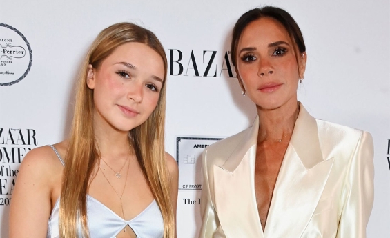 VICTORIA BECKHAM AND DAUGHTER HARPER COORDINATED IN SILK OUTFITS AT THE 2024 HARPER'S BAZAAR WOMEN OF THE YEAR AWARDS