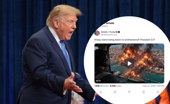 PRESIDENT TRUMP SHARES AI VIDEO OF IRAN'S KHARG ISLAND BEING BLOWN UP